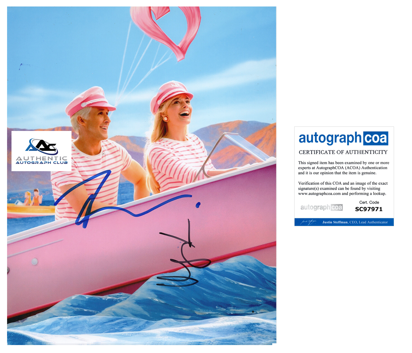 RYAN GOSLING MARGOT ROBBIE AUTOGRAPH SIGNED 8x10 PHOTO KEN BARBIE MOVIE ACOA