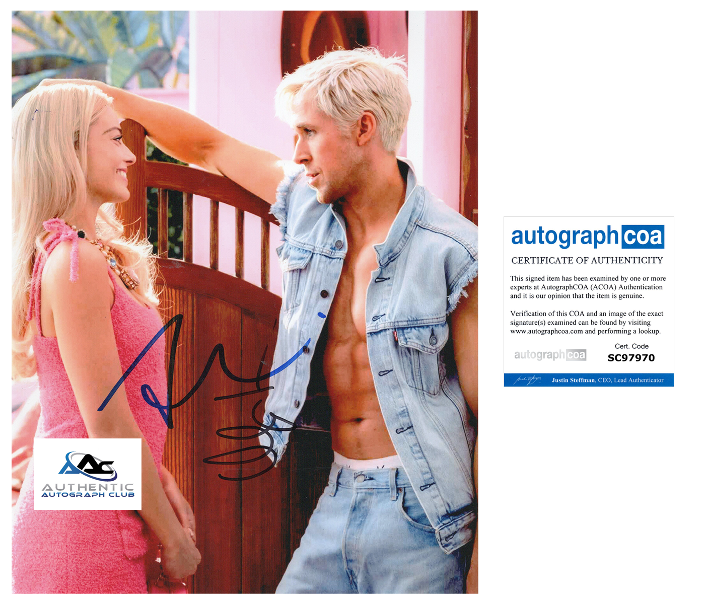 RYAN GOSLING MARGOT ROBBIE AUTOGRAPH SIGNED 8x10 PHOTO KEN BARBIE MOVIE ACOA