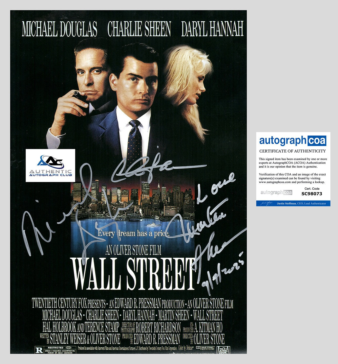 MICHAEL DOUGLAS +2 AUTOGRAPH SIGNED 12x18 PHOTO POSTER WALL STREET ACOA