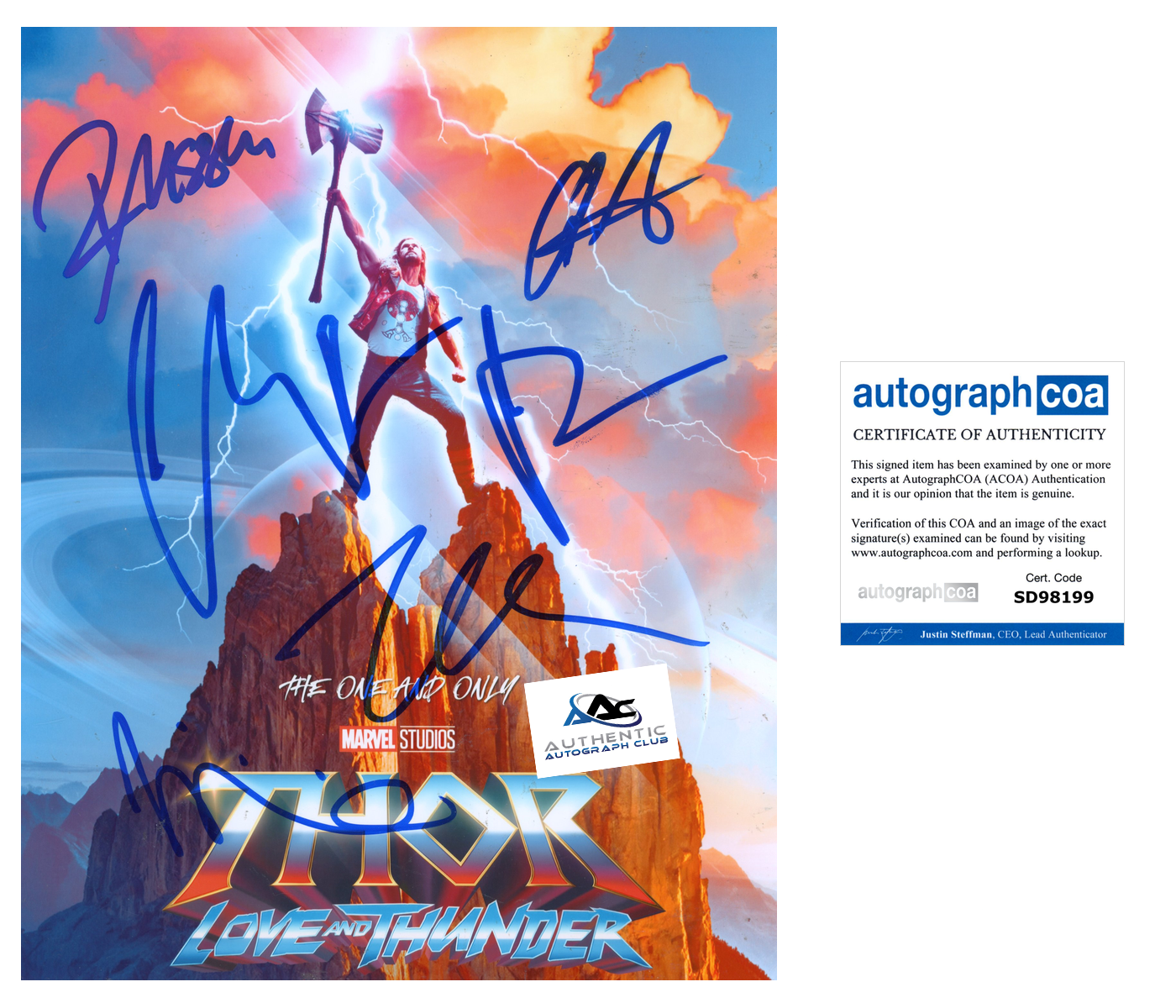 CHRISTIAN BALE, CHRIS HEMSWORTH +3 AUTOGRAPH SIGNED 8X10 PHOTO MARVEL THOR LOVE