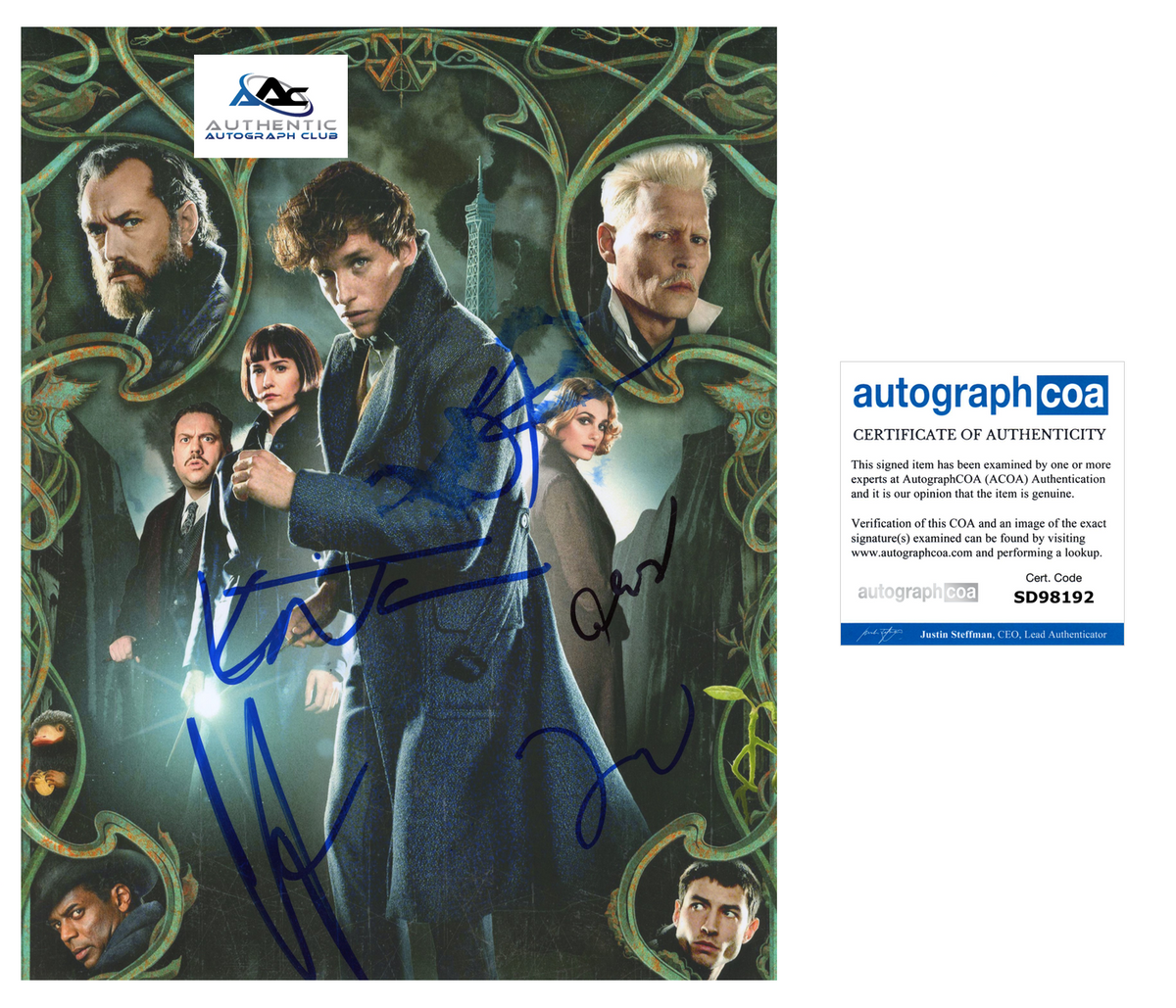 EDDIE REDMAYNE, JUDE LAW +2 AUTOGRAPH SIGNED 8X10 PHOTO FANTASTIC BEASTS ACOA