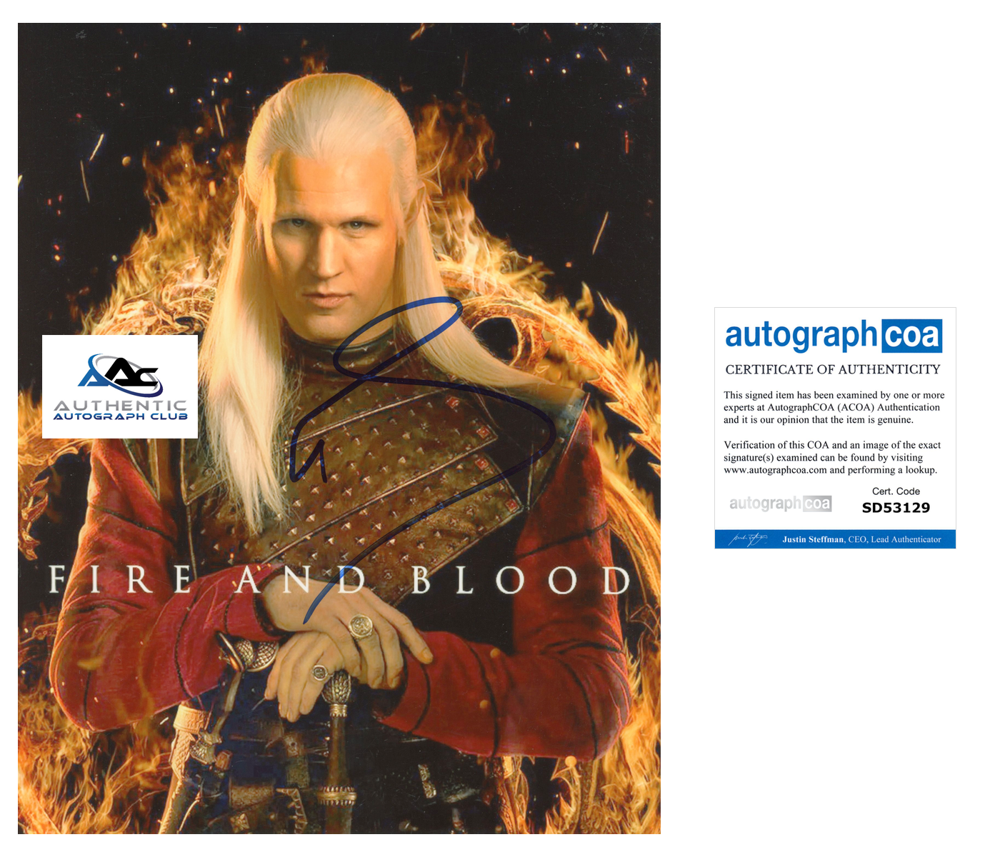 MATT SMITH AUTOGRAPH SIGNED 8x10 PHOTO HOUSE OF THE DRAGON ACOA