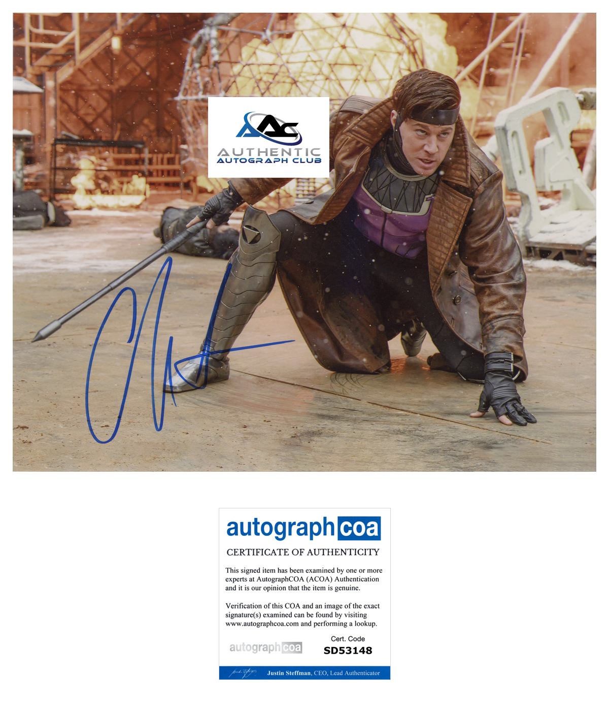 CHANNING TATUM AUTOGRAPH SIGNED 8X10 PHOTO GAMBIT MARVEL ACOA