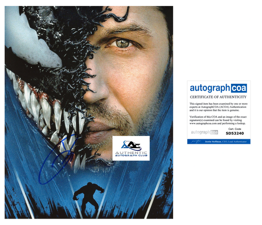 TOM HARDY AUTOGRAPH SIGNED 8x10 PHOTO MARVEL VENOM ACOA