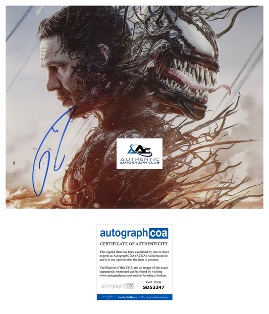 TOM HARDY AUTOGRAPH SIGNED 8x10 PHOTO MARVEL VENOM ACOA