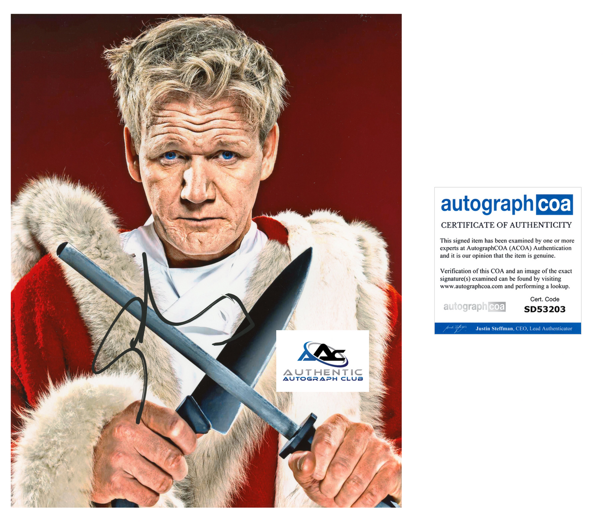 GORDON RAMSAY AUTOGRAPH SIGNED 8x10 PHOTO MASTERCHEF HELL'S KITCHEN ACOA