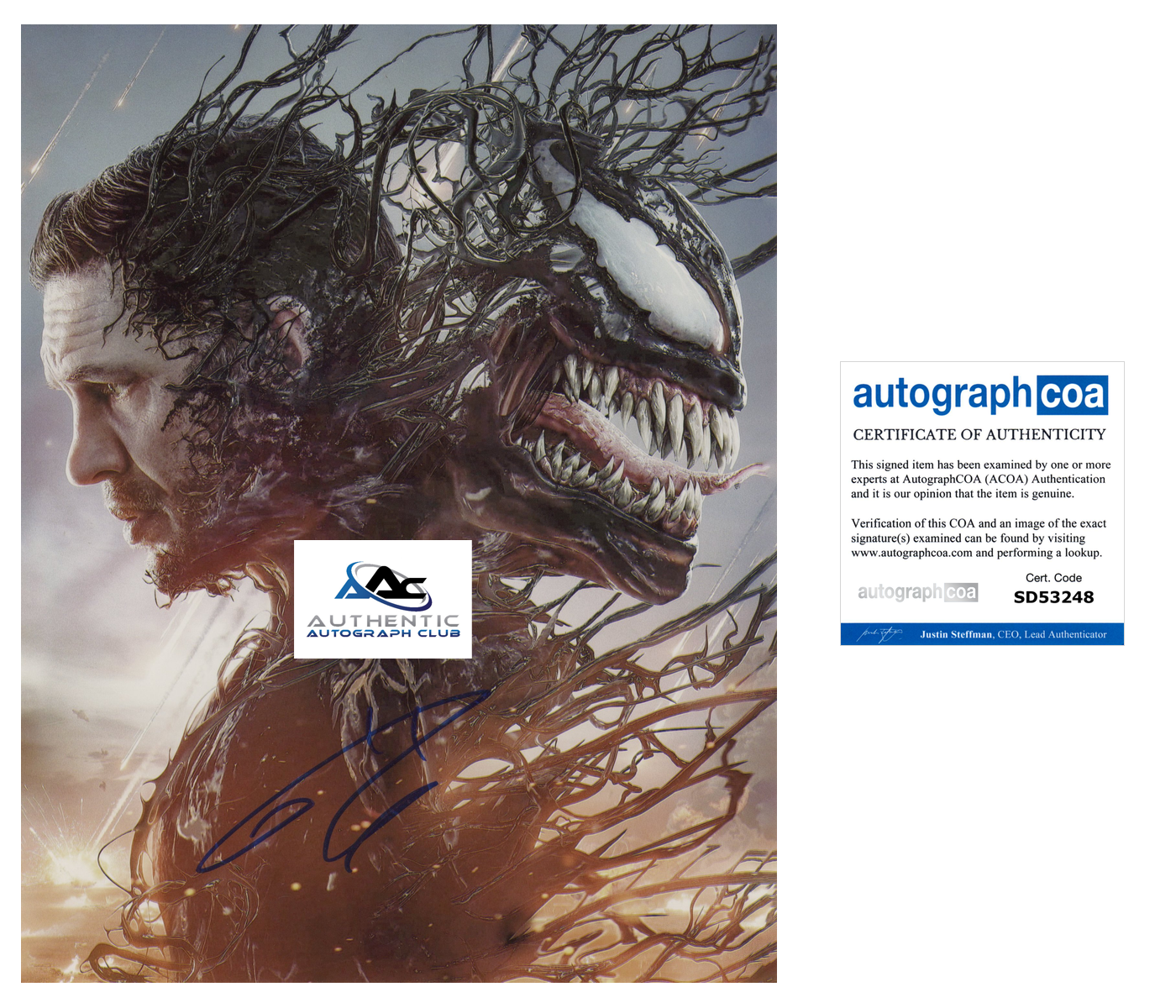 TOM HARDY AUTOGRAPH SIGNED 8x10 PHOTO MARVEL VENOM ACOA