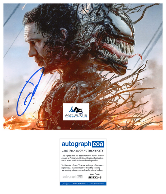 TOM HARDY AUTOGRAPH SIGNED 8x10 PHOTO MARVEL VENOM ACOA