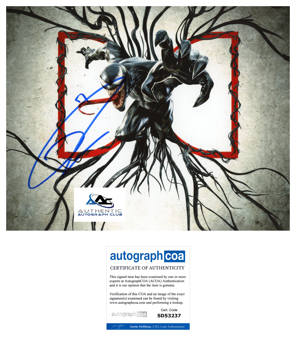 TOM HARDY AUTOGRAPH SIGNED 8x10 PHOTO MARVEL VENOM ACOA