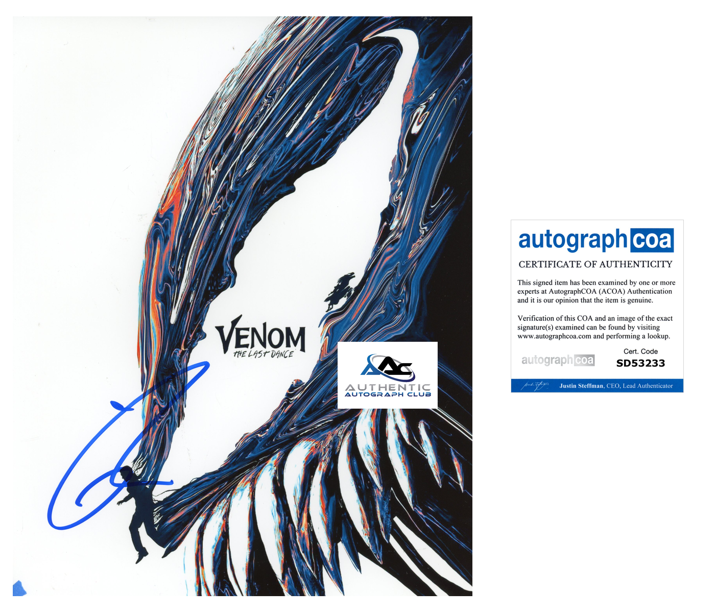 TOM HARDY AUTOGRAPH SIGNED 8x10 PHOTO MARVEL VENOM ACOA