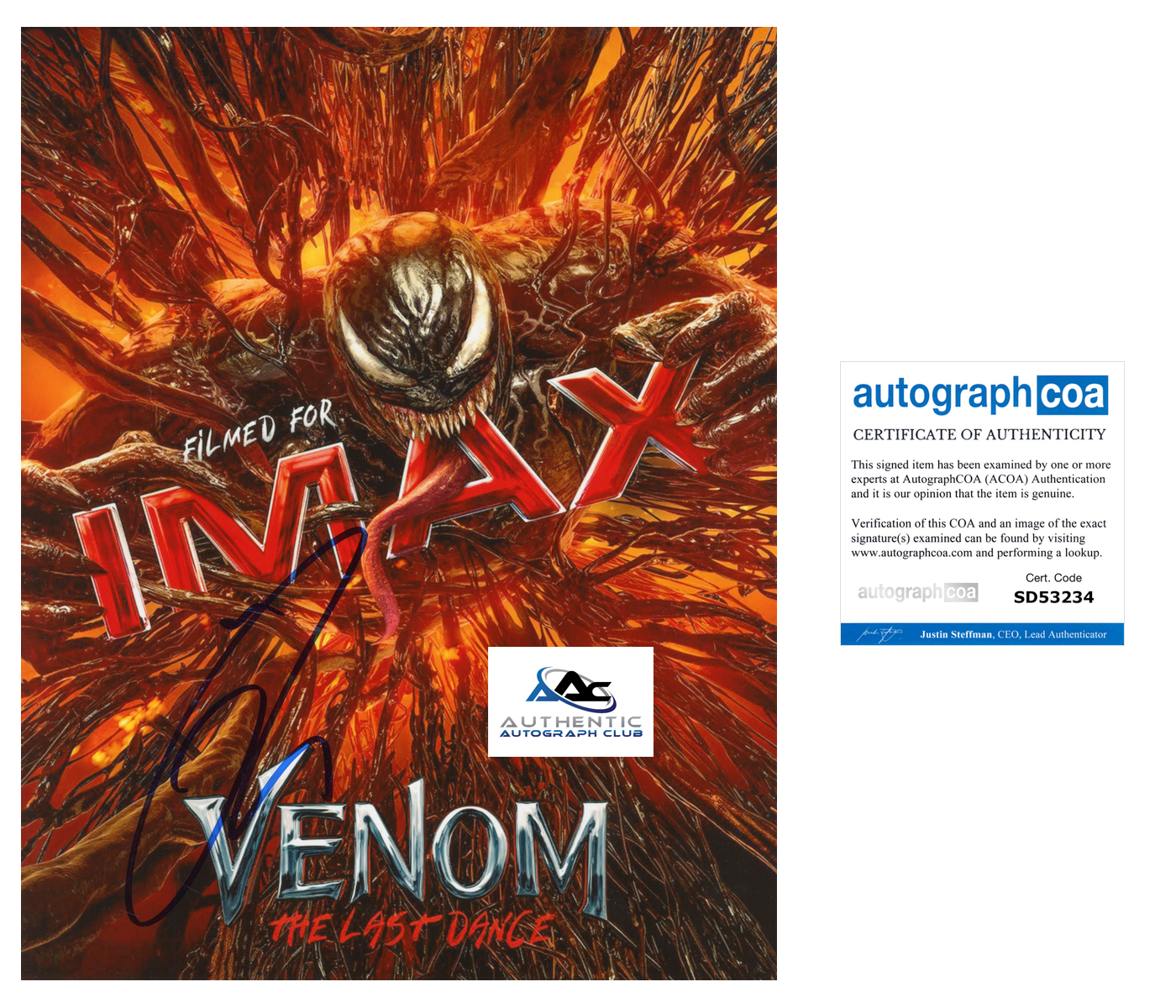 TOM HARDY AUTOGRAPH SIGNED 8x10 PHOTO MARVEL VENOM ACOA