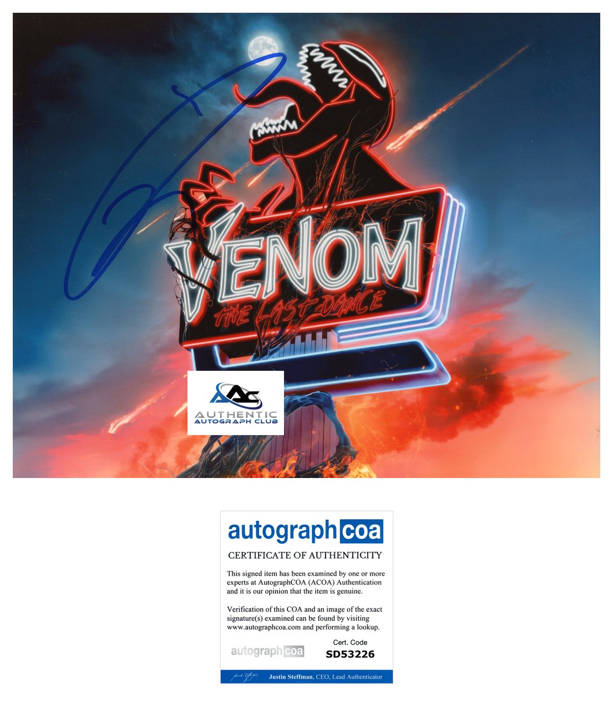 TOM HARDY AUTOGRAPH SIGNED 8x10 PHOTO MARVEL VENOM ACOA