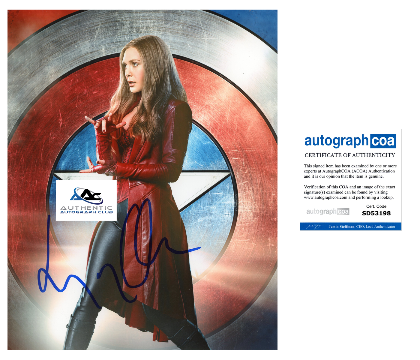 ELIZABETH OLSEN AUTOGRAPH SIGNED 8X10 PHOTO AVENGERS WANDAVISION SCARLET ACOA