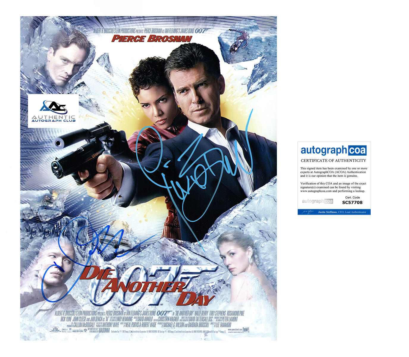 PIERCE BROSNAN HALLE BERRY AUTOGRAPH SIGNED 11x14 PHOTO JAMES BOND 007 ACOA