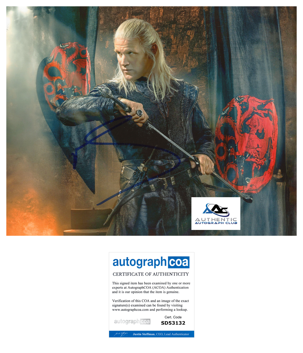 MATT SMITH AUTOGRAPH SIGNED 8x10 PHOTO HOUSE OF THE DRAGON ACOA