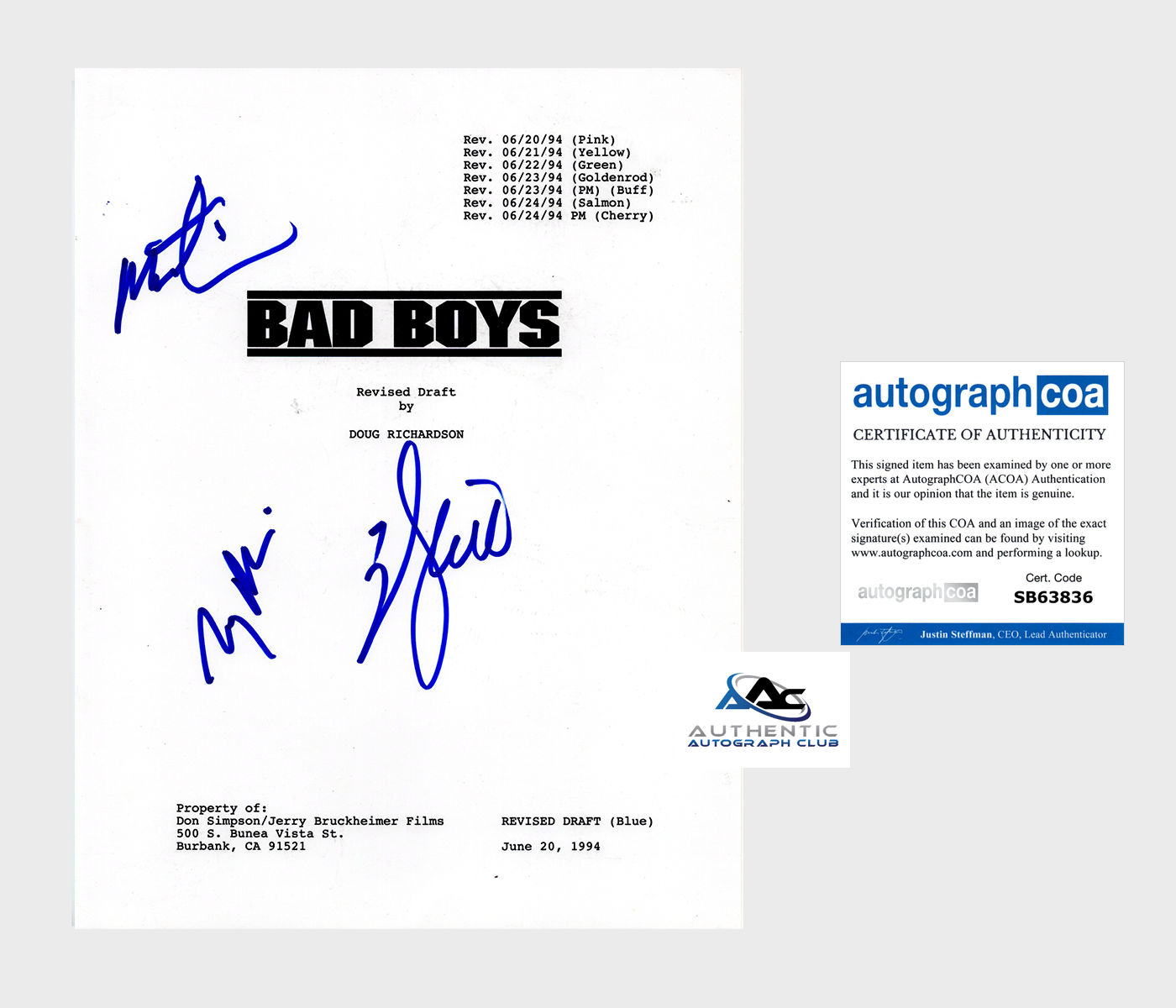 WILL SMITH MARTIN LAWRENCE +1 AUTOGRAPH SIGNED BAD BOYS FULL SCRIPT ACOA