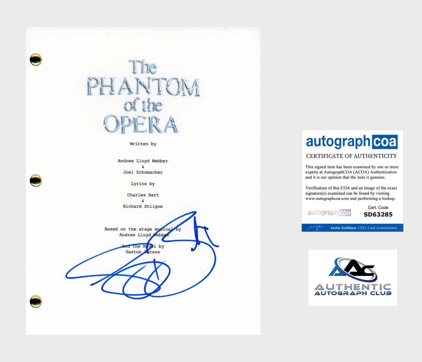 GERARD BUTLER AUTOGRAPH SIGNED PHANTOM OF THE OPERA SCRIPT SCREENPLAY ACOA