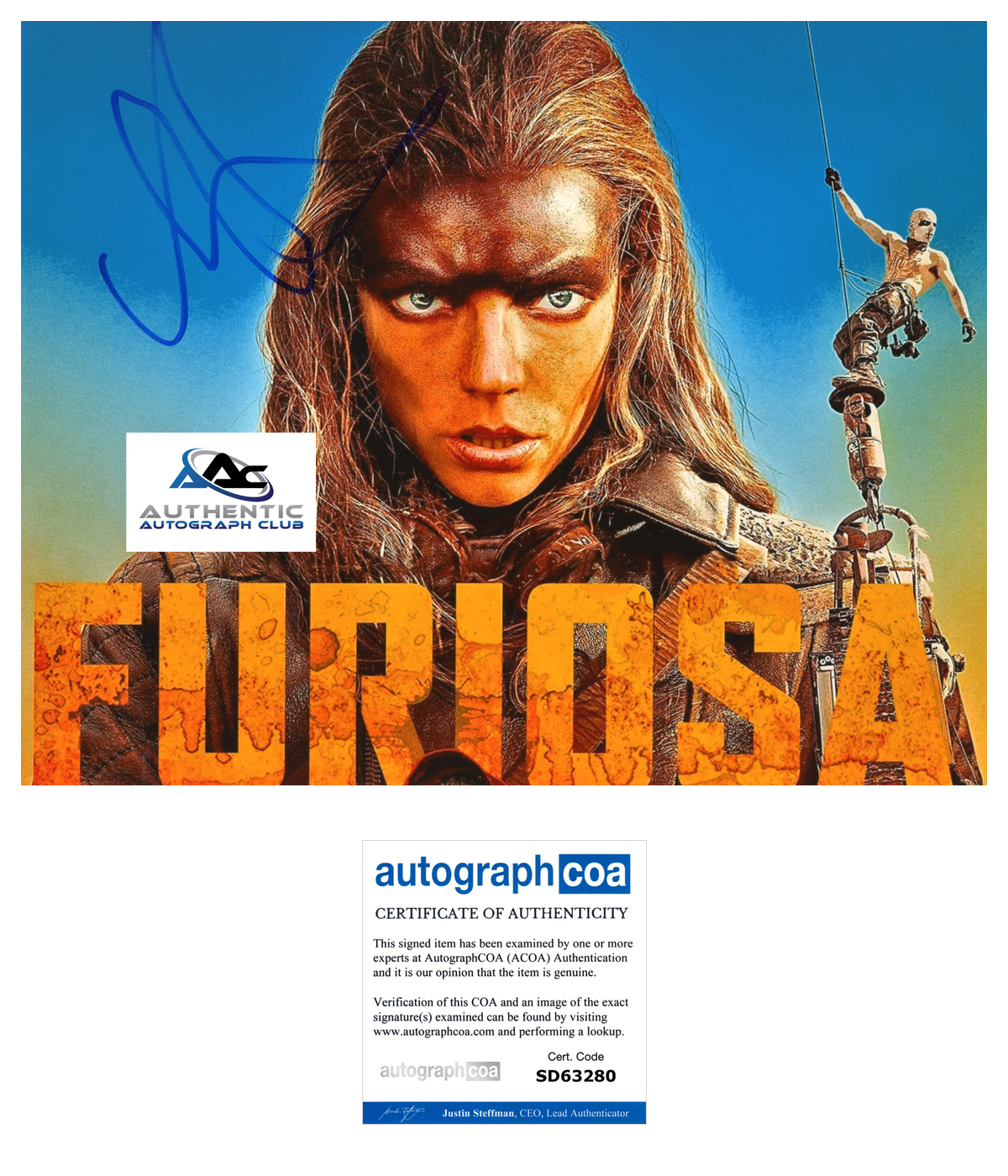 ANYA TAYLOR JOY AUTOGRAPH SIGNED 8X10 PHOTO FURIOSA MAD MAX SAGA ACOA