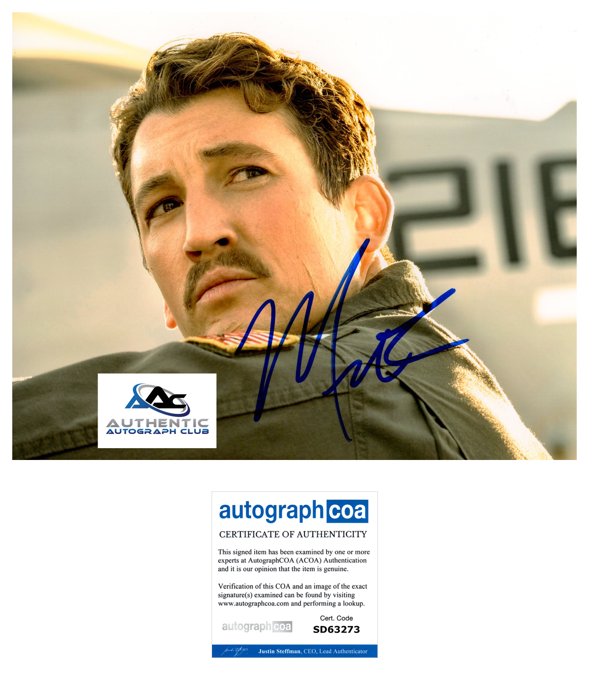 MILES TELLER AUTOGRAPH SIGNED 8x10 PHOTO TOP GUN MAVERICK ROOSTER ACOA