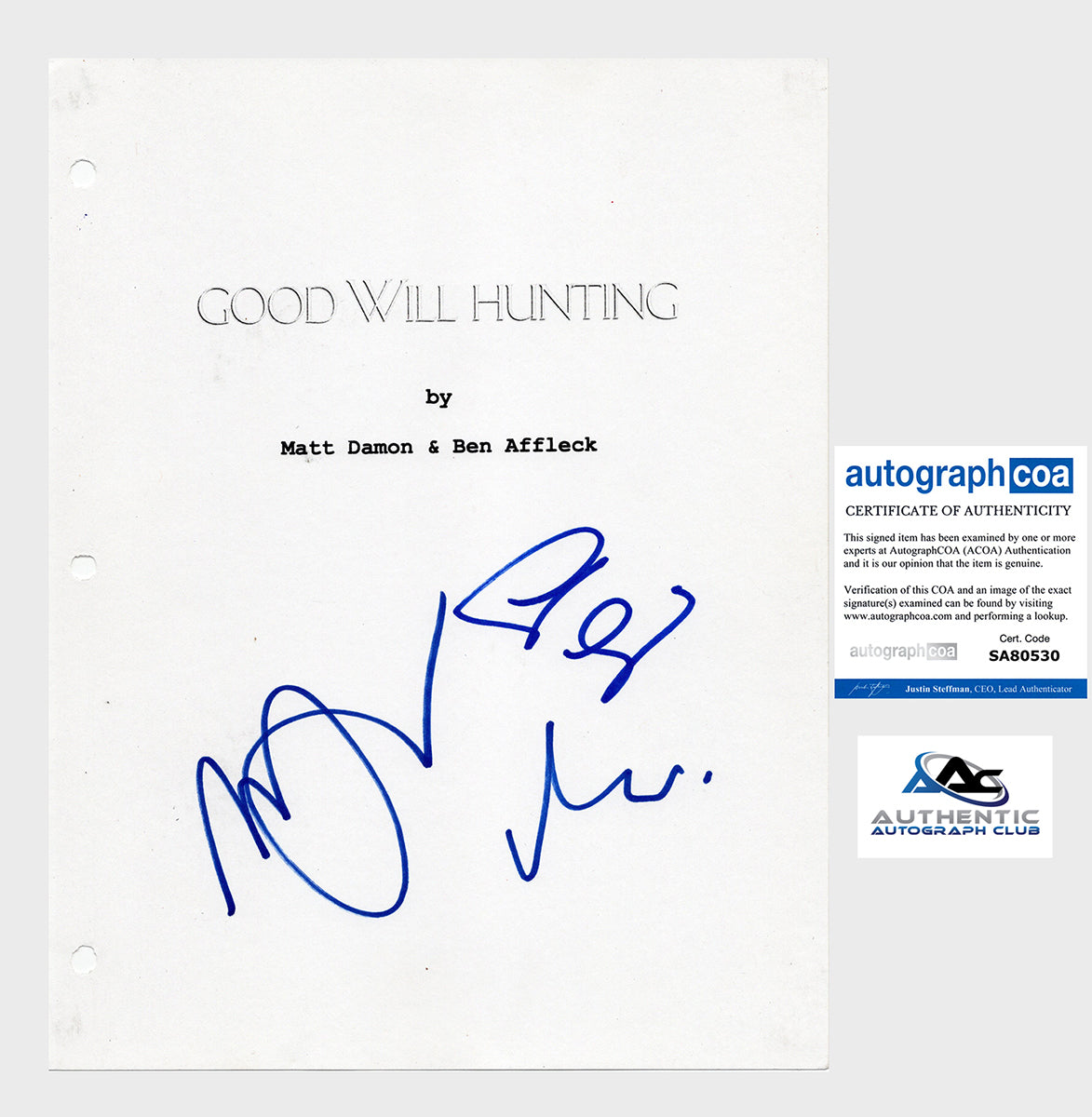 MINNIE DRIVER, MATT DAMON +1 AUTOGRAPH SIGNED GOOD WILL HUNTING SCRIPT ACOA