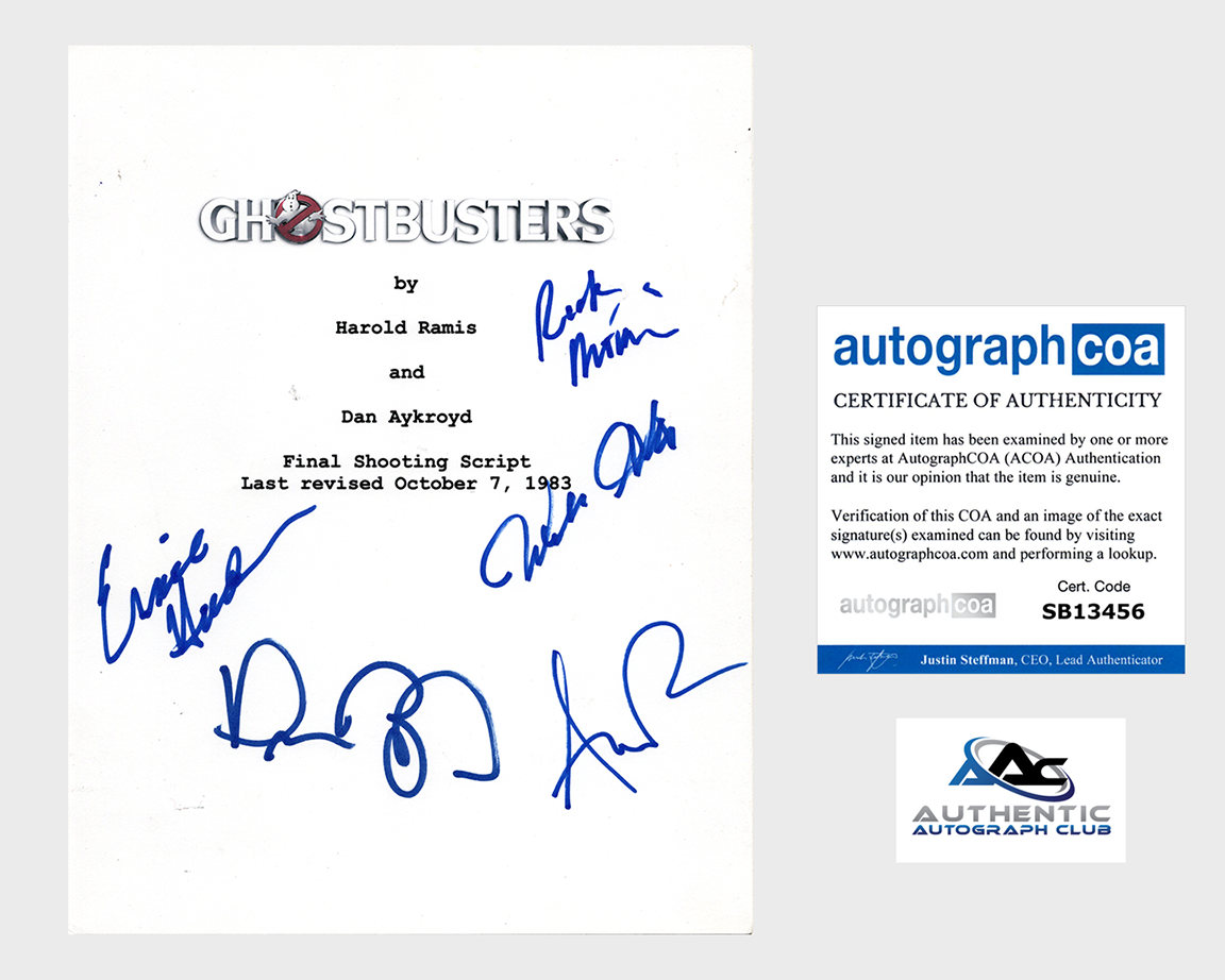 RICK MORANIS, ERNIE HUDSON, DAN AYKROYD +2 AUTOGRAPH SIGNED GHOSTBUSTERS SCRIPT