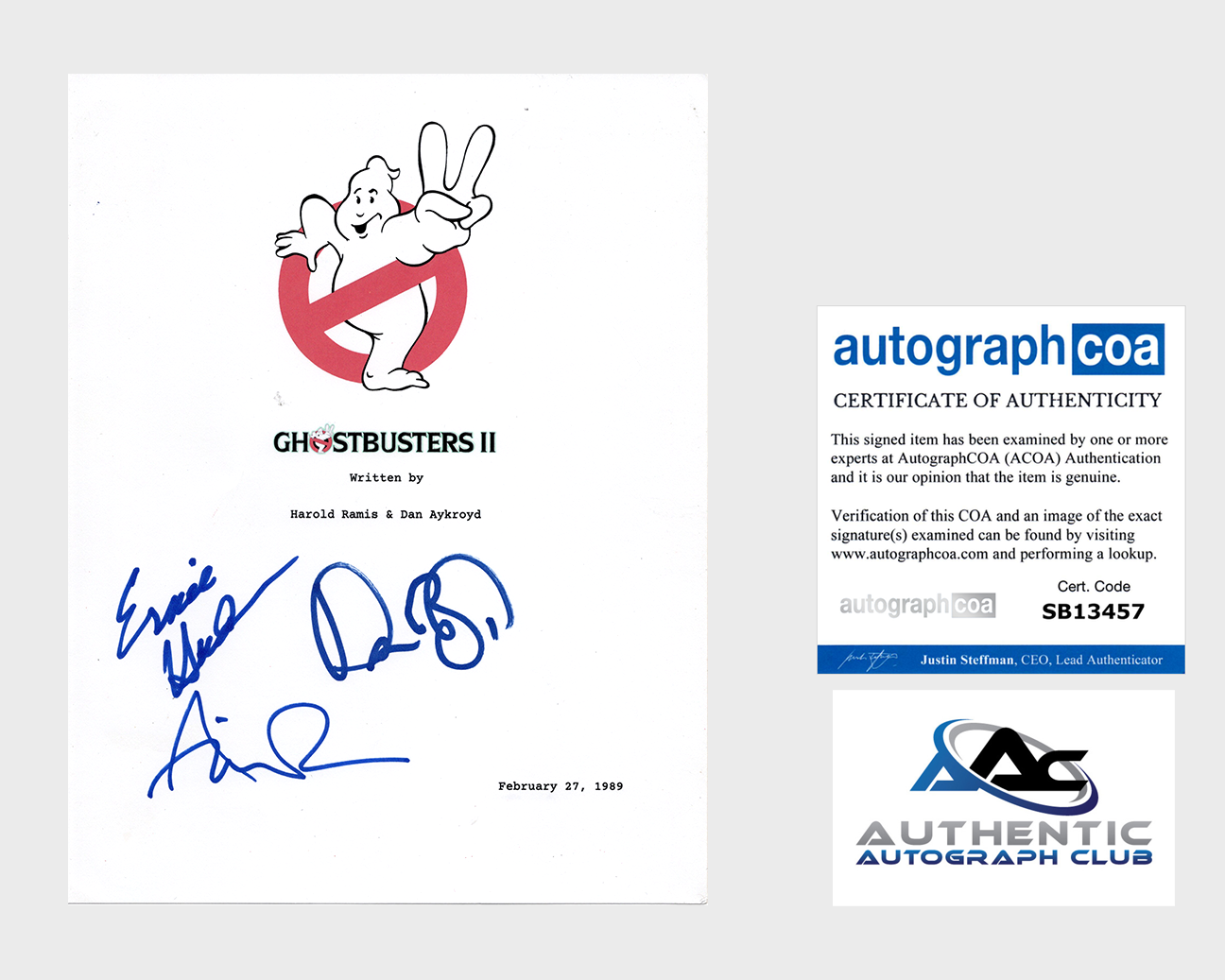 ERNIE HUDSON, DAN AYKROYD +1 AUTOGRAPH SIGNED GHOSTBUSTERS II SCRIPT ACOA