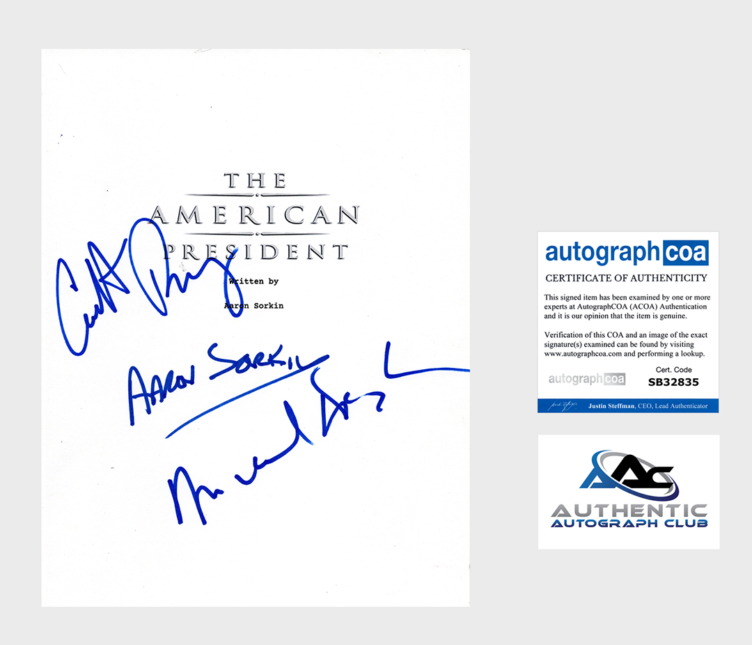 MICHAEL DOUGLAS +2 AUTOGRAPH SIGNED THE AMERICAN PRESIDENT SCRIPT ACOA