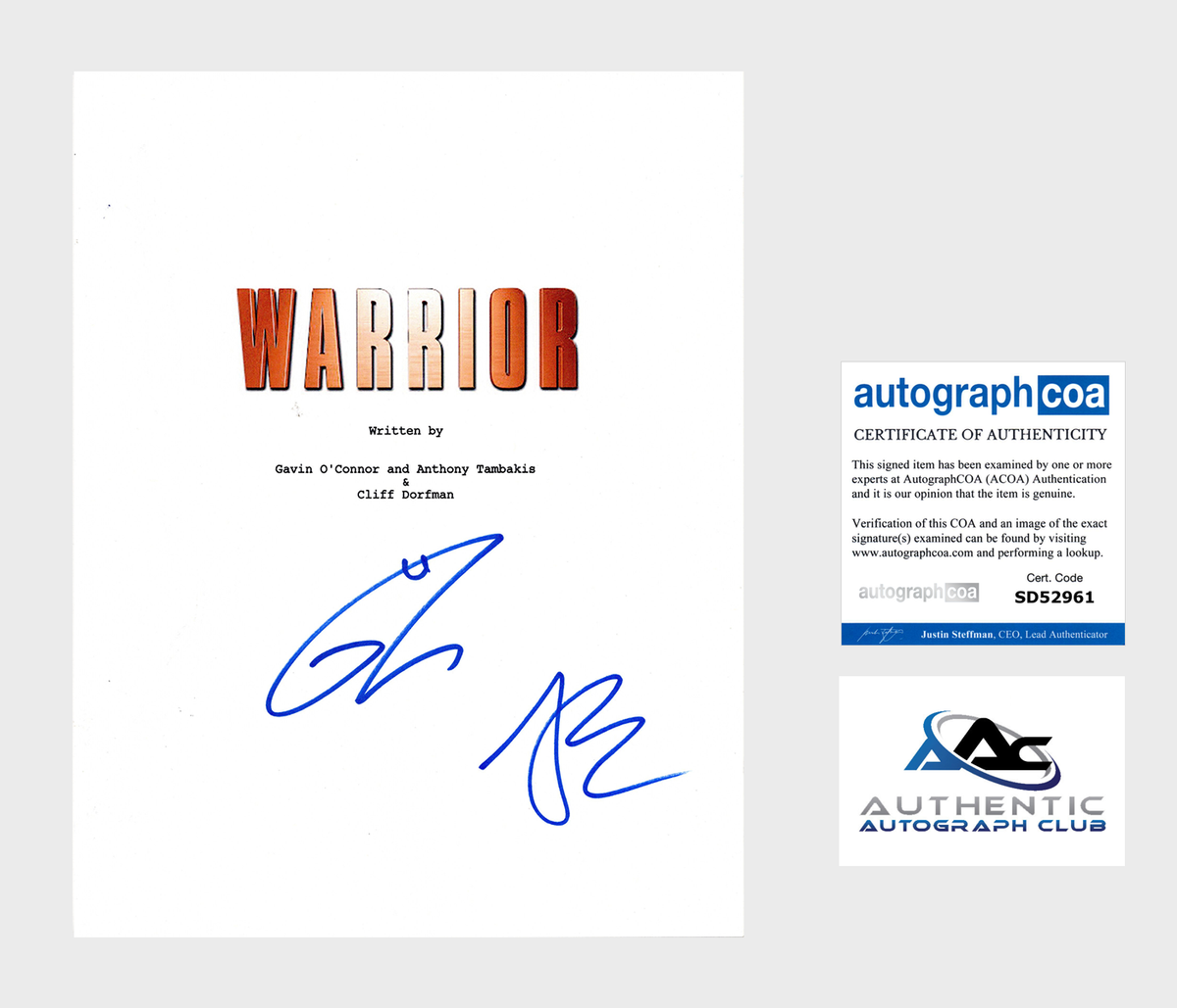 TOM HARDY JOEL EDGERTON AUTOGRAPH SIGNED WARRIOR FULL SCRIPT SCREENPLAY ACOA