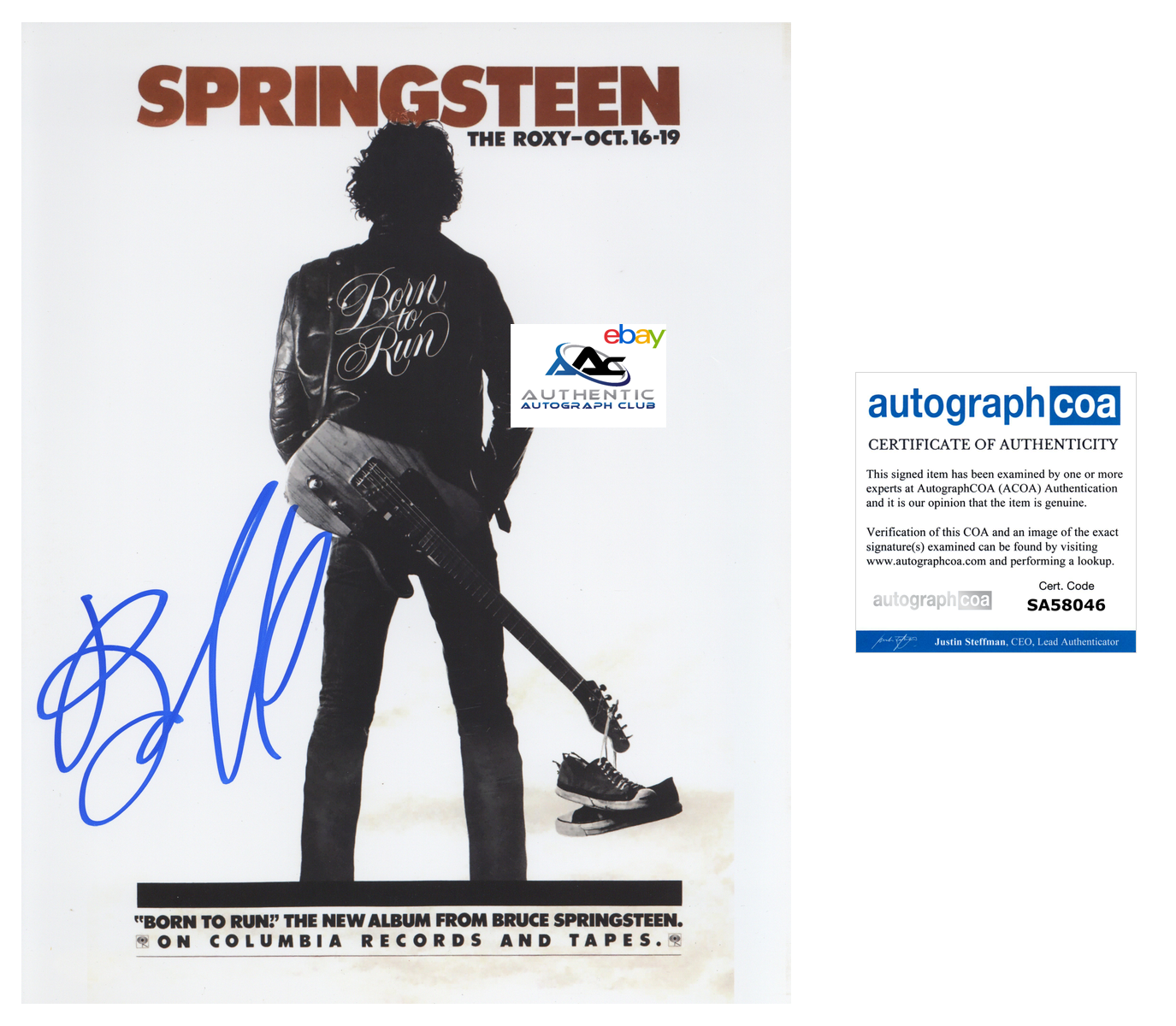 BRUCE SPRINGSTEEN AUTOGRAPH SIGNED 11x14 PHOTO BORN TO RUN ACOA