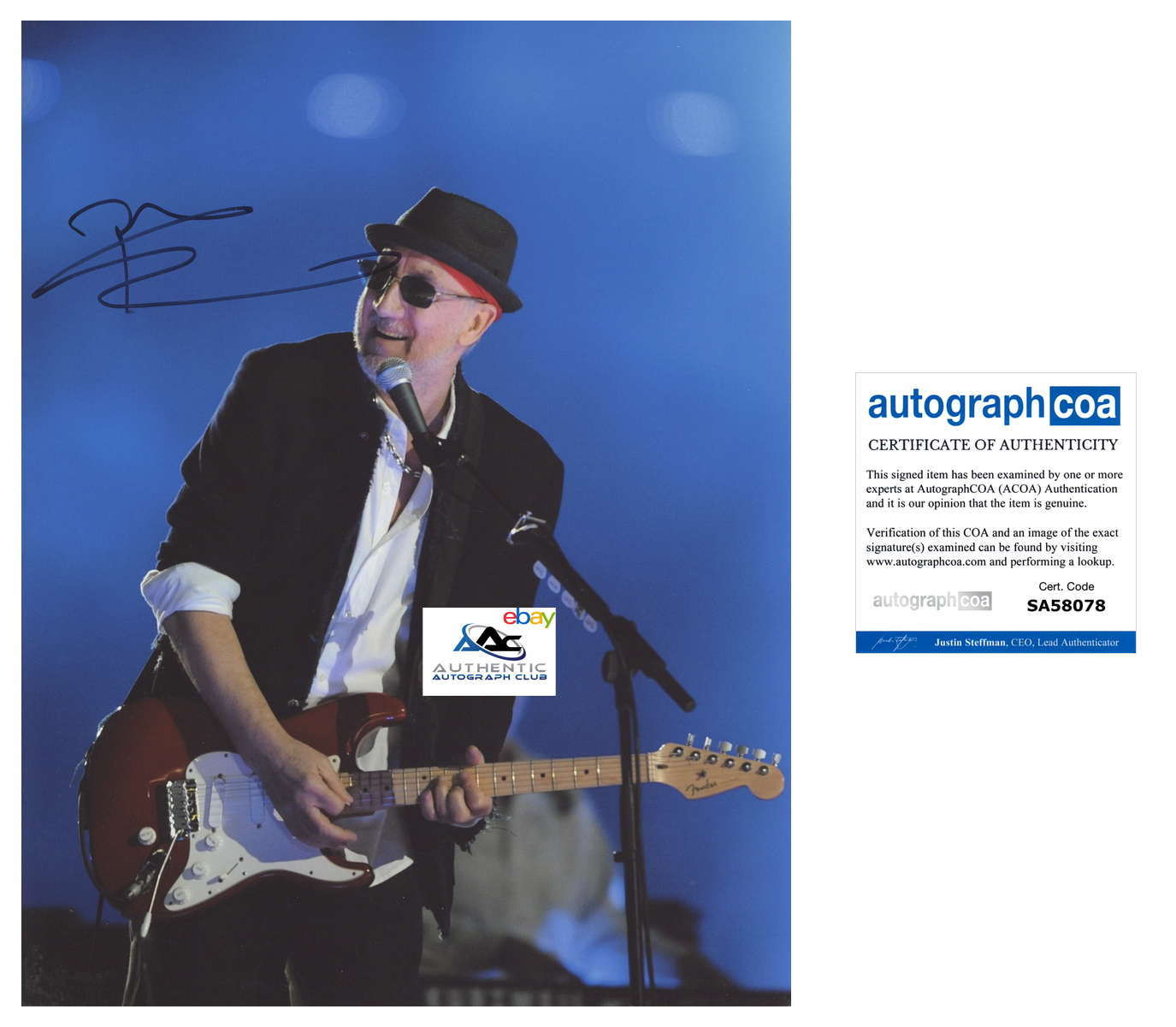 PETE TOWNSHEND AUTOGRAPH SIGNED 11x14 PHOTO THE WHO GUITARIST ACOA COA