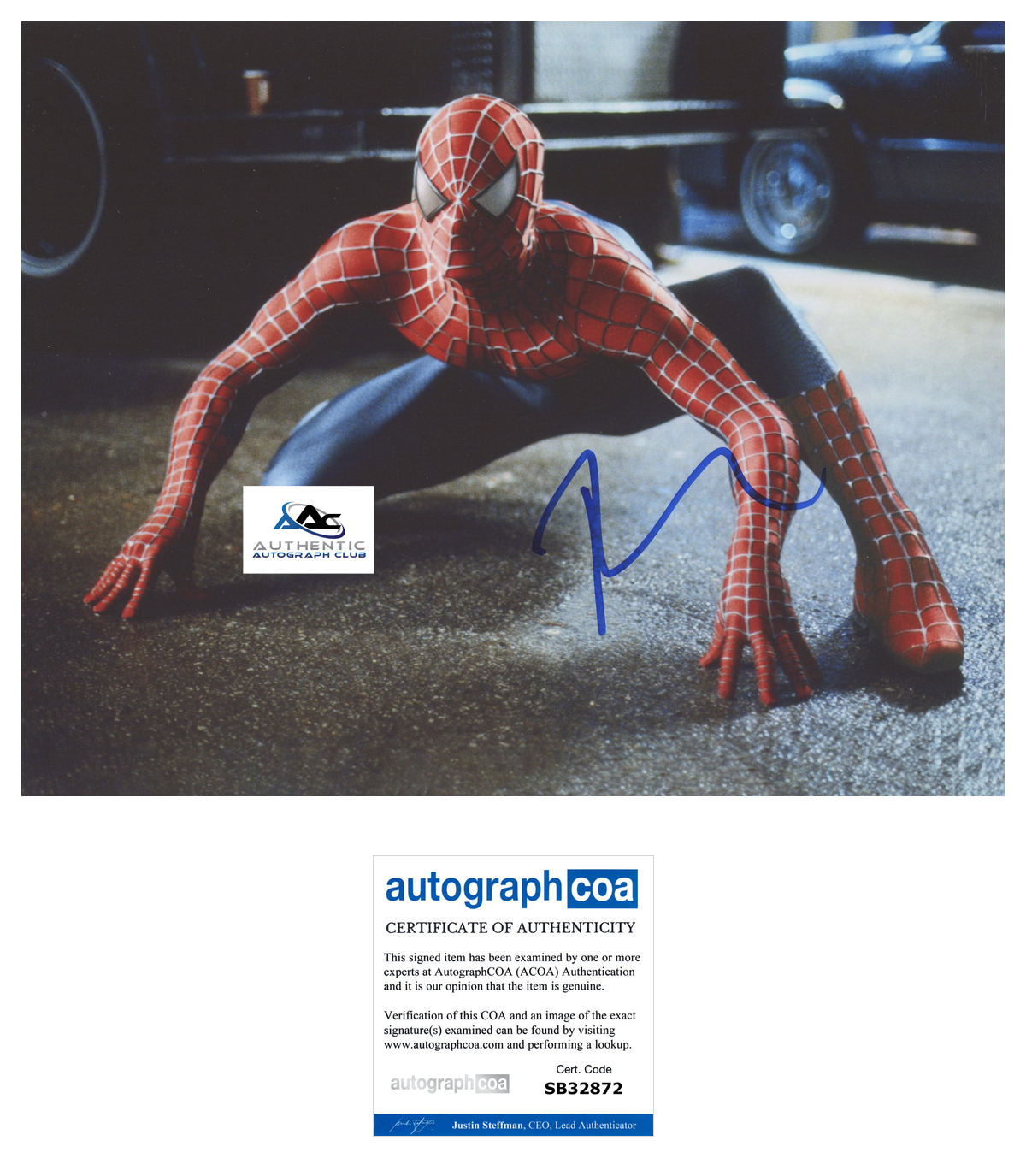 TOBEY MAGUIRE AUTOGRAPH SIGNED 11x14 PHOTO SPIDERMAN SPIDER-MAN MARVEL ACOA