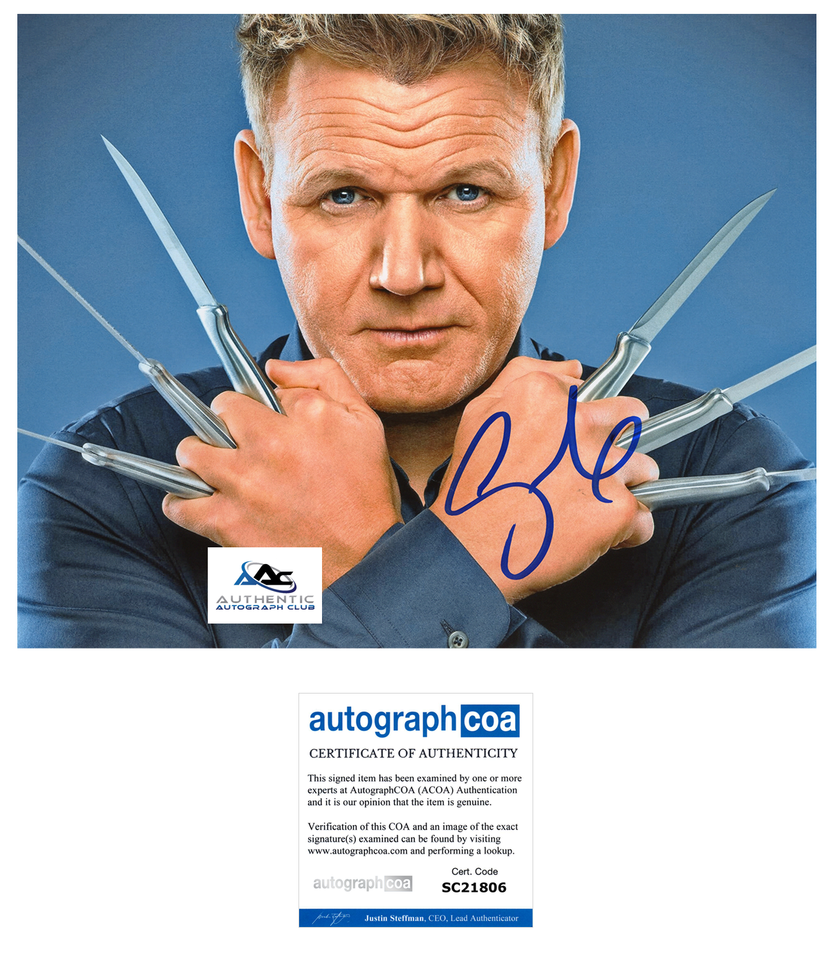 GORDON RAMSAY AUTOGRAPH SIGNED 8x10 PHOTO MASTERCHEF HELL'S KITCHEN ACOA