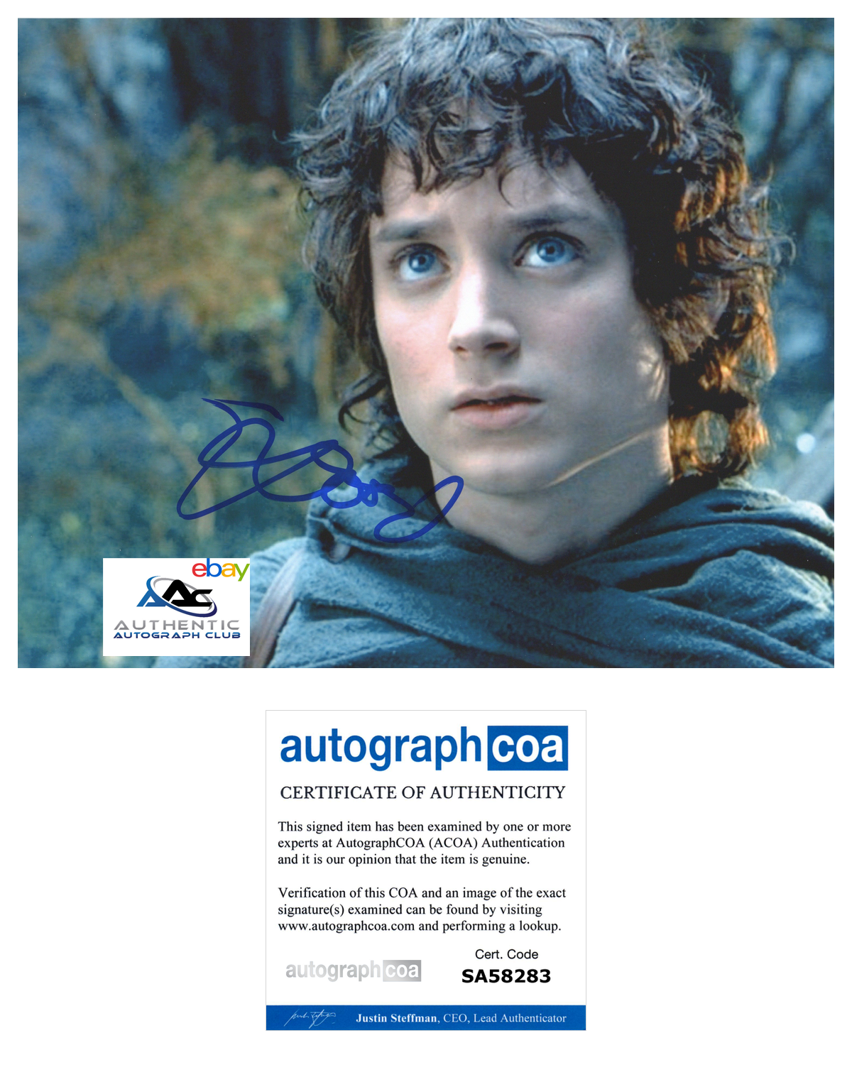 ELIJAH WOOD AUTOGRAPH SIGNED 8x10 PHOTO FRODO HOBBIT LORD OF THE RINGS ACOA COA