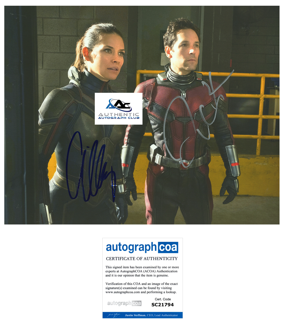 EVANGELINE LILLY PAUL RUDD ANT-MAN AND THE WASP AUTOGRAPH SIGNED 8x10 PHOTO ACOA