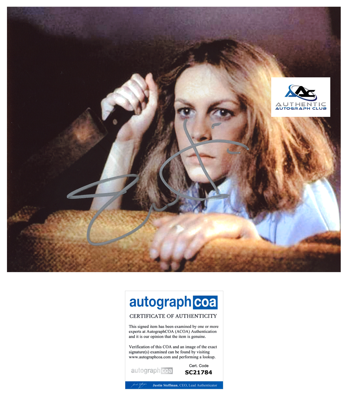 JAMIE LEE CURTIS AUTOGRAPH SIGNED 8x10 PHOTO HALLOWEEN ACOA