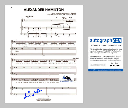 LIN MANUEL MIRANDA AUTOGRAPH SIGNED ALEXANDER HAMILTON SHEET MUSIC ACOA