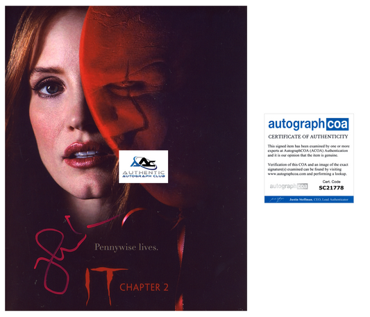 JESSICA CHASTAIN AUTOGRAPH SIGNED 8x10 PHOTO IT CHAPTER 2 ACOA COA