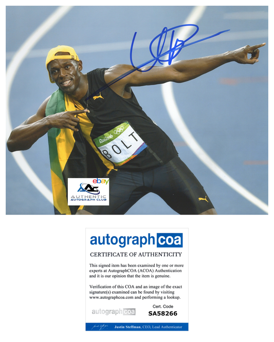 USAIN BOLT AUTOGRAPH SIGNED 8X10 PHOTO 2016 RIO OLYMPIC GOLD MEDALIST ACOA COA