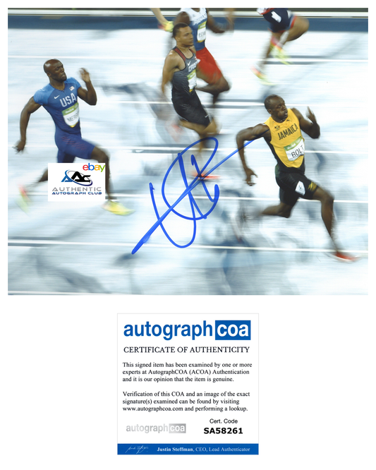 USAIN BOLT AUTOGRAPH SIGNED 8X10 PHOTO 2016 RIO OLYMPIC GOLD MEDALIST ACOA COA