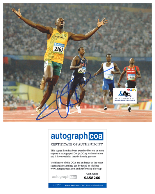 USAIN BOLT AUTOGRAPH SIGNED 8X10 PHOTO 2016 RIO OLYMPIC GOLD MEDALIST ACOA COA