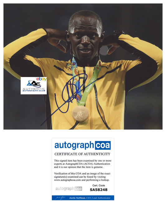 USAIN BOLT AUTOGRAPH SIGNED 8X10 PHOTO 2016 RIO OLYMPIC GOLD MEDALIST ACOA COA