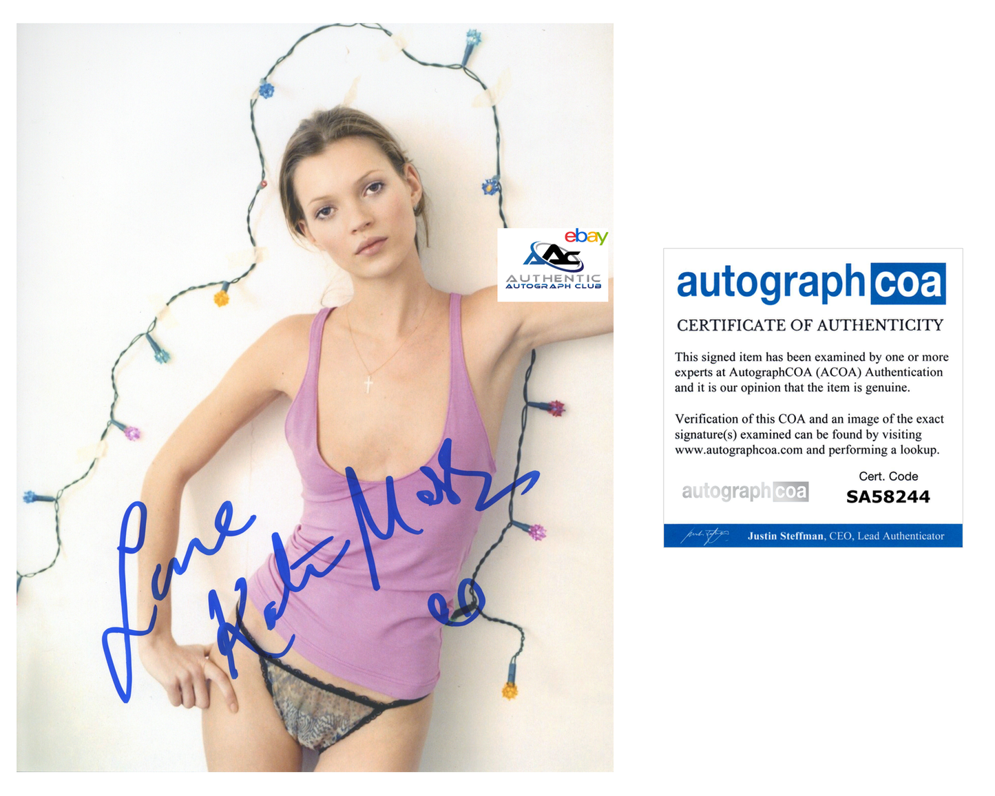 SUPERMODEL KATE MOSS AUTOGRAPH SIGNED 8X10 PHOTO ACOA COA