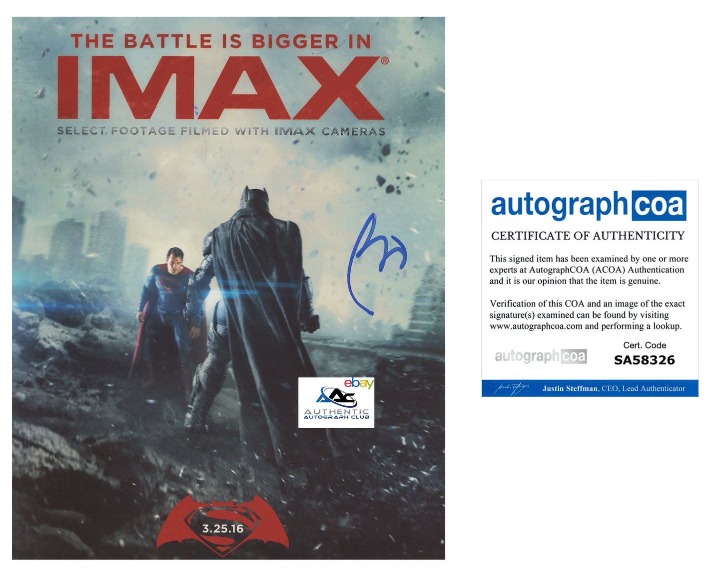 BEN AFFLECK AUTOGRAPH SIGNED 8x10 PHOTO BATMAN V SUPERMAN DAWN OF JUSTICE ACOA