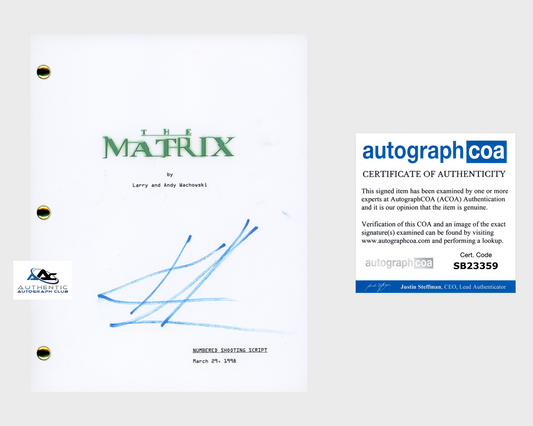 KEANU REEVES AUTOGRAPH SIGNED THE MATRIX MOVIE SCRIPT ACOA COA