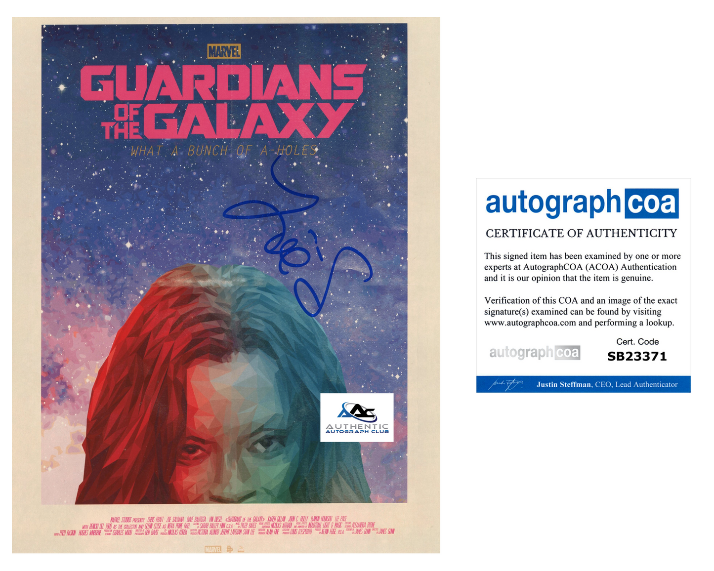 ZOE SALDANA AUTOGRAPH SIGNED 8x10 PHOTO GAMORA GUARDIANS OF THE GALAXY ACOA