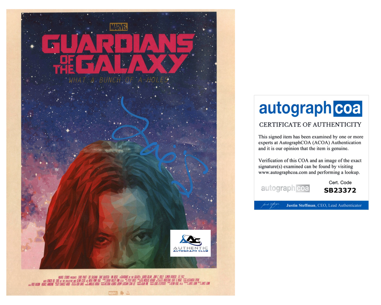 ZOE SALDANA AUTOGRAPH SIGNED 8x10 PHOTO GAMORA GUARDIANS OF THE GALAXY ACOA