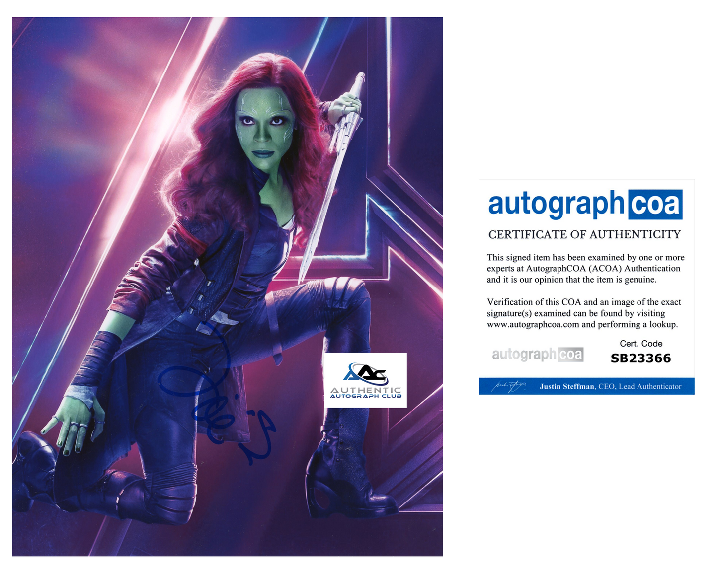 ZOE SALDANA AUTOGRAPH SIGNED 8x10 PHOTO GAMORA GUARDIANS OF THE GALAXY ACOA