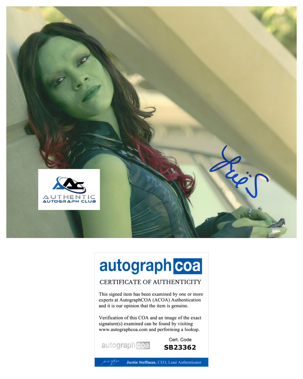 ZOE SALDANA AUTOGRAPH SIGNED 8x10 PHOTO GAMORA GUARDIANS OF THE GALAXY ACOA