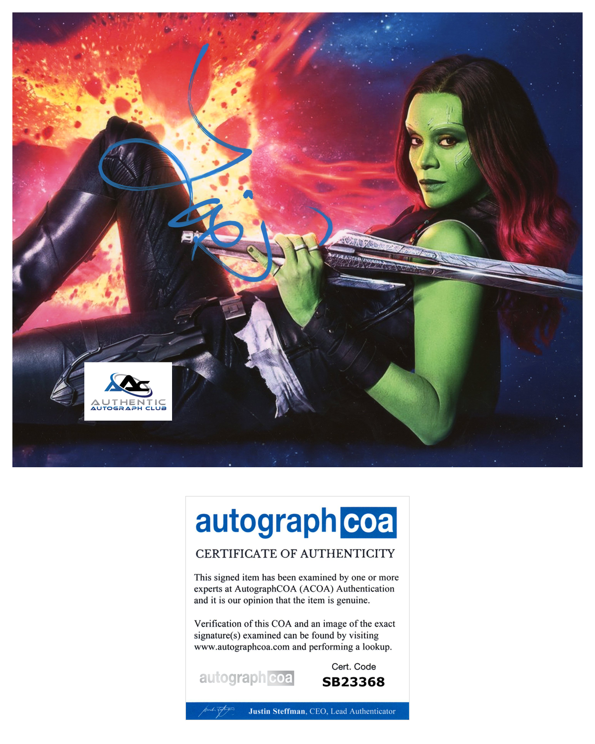 ZOE SALDANA AUTOGRAPH SIGNED 8x10 PHOTO GAMORA GUARDIANS OF THE GALAXY ACOA