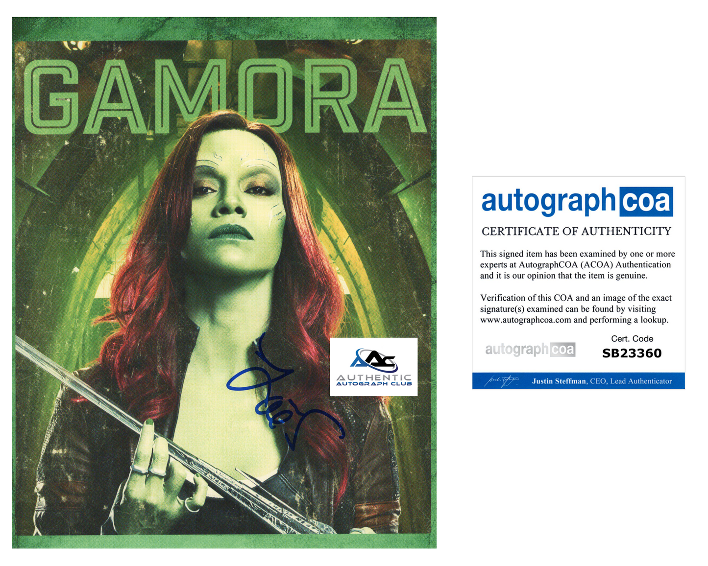 ZOE SALDANA AUTOGRAPH SIGNED 8x10 PHOTO GAMORA GUARDIANS OF THE GALAXY ACOA